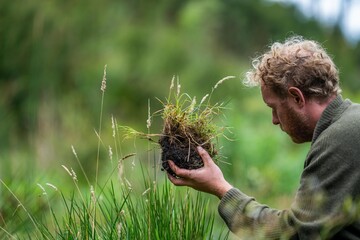 agronomiston a farm practicing agronomy holding soil, doing soil tests in her home laboratory....