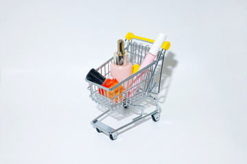 Buying  few and budgeted cosmetic products in the shopping cart due to inflation