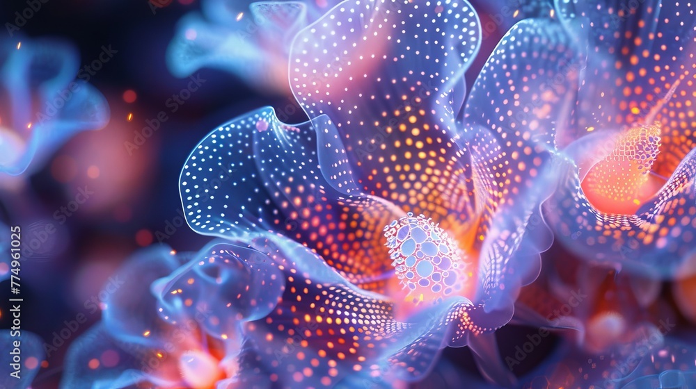 Poster a holographic screen displaying intricate patterns and designs