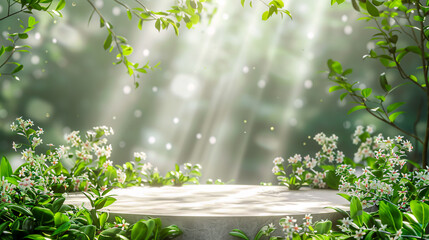Sunny day in green garden, fresh spring beauty, abstract nature background with bokeh