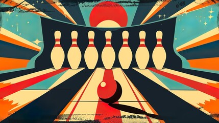 bowling multicolored art deco illustration