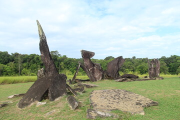 monolitos do sítio arqueológico do solstício, em Calçoene, Amapá