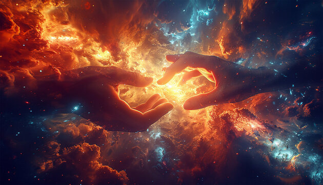 Hands of god or Jesus Christ in the clouds. Human hands open palm up worship. Eucharist Therapy Bless God Helping Repent Catholic Easter Lent Mind Pray. Christian Religion concept background.