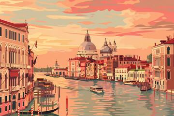 Venice, Italy. The lagoon and its historic palaces. 