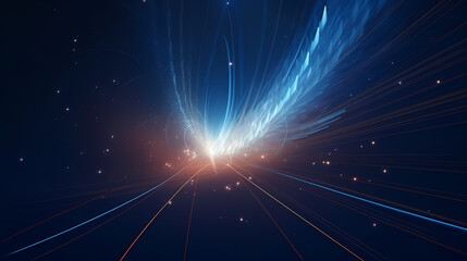 Light bends and condenses into a beam, creating a sense of speed and technology - obrazy, fototapety, plakaty