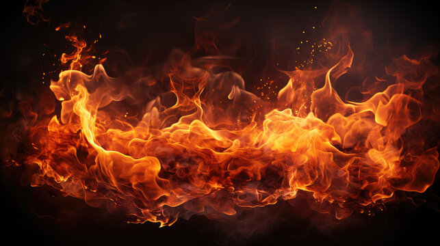 Burning fire flames border, background, print, for printing, Generative AI