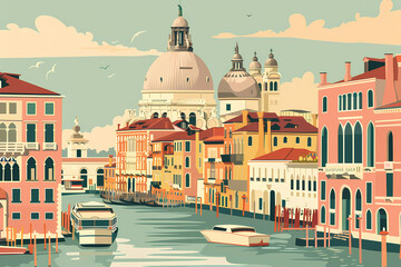 Venice, Italy. The lagoon and its historic palaces. 