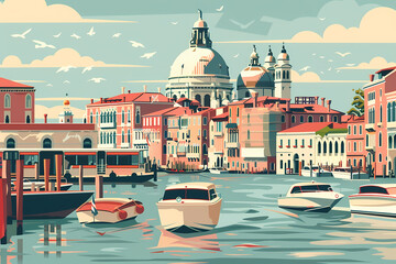 Venice, Italy. The lagoon and its historic palaces. 