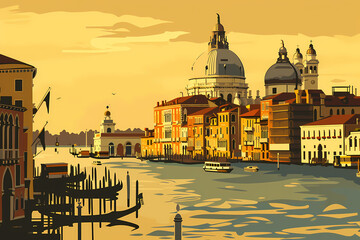 Venice, Italy. The lagoon and its historic palaces. 
