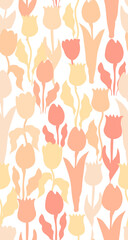 Delicate peachy tulip flowers seamless pattern. Aesthetic contemporary printable retro groovy florals background.