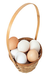 Eggs in a basket isolated transparent background PNG macro