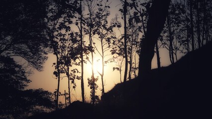 Fototapeta premium Landscape silhouette at sunset