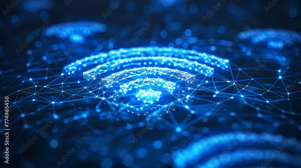 Poster an abstract representation of wireless technology as a web of connectivity