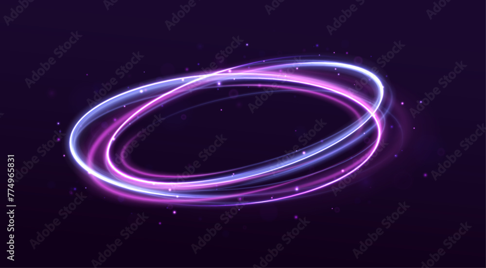 Poster Neon ellipse in the form of speed. Glowing spiral. Abstract neon color glowing lines background. The energy flow tunnel. Shine round frame with light circles light effect.	