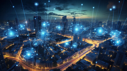 Naklejka premium 5G wireless network, high speed internet, cloud computing or connect diagram technology, Data storage, service, synchronize, online, financial, Connectivity global, smart city 