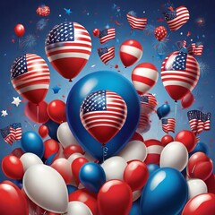 American independence day sale promotion social media post template. Business on 4th of july or usa national day marketing banner with love or heart balloon and united states flag. Republic day flyer