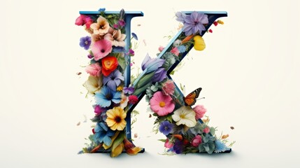 Fototapeta na wymiar The letter A is made of colorful flowers in the style of hyperrealistic illustrations
