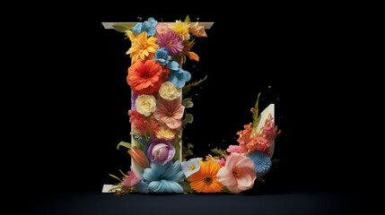 The letter A is made of colorful flowers in the style of hyperrealistic illustrations