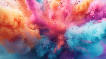 Abstract Explosion of Colorful Powder, vibrant explosion of multicolored powder creates an abstract, dynamic backdrop, reminiscent of a cosmic event or celebration