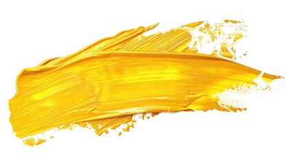 Beautiful textured golden yellow stroke isolated on white background, stroke of yellow thick paint,Yellow oil brush stroke. Abstract varnish splash trace shape.
