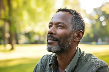 portrait of smiling african american man looking away in park