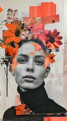 abstract collage pop art with flowers and a woman
