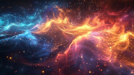 Illustration of energy waves moving in dazzling colors through digital space, creating a dynamic and vibrant visual effect. - obrazy, fototapety, plakaty