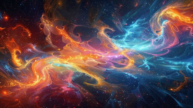 Illustration of energy waves moving in dazzling colors through digital space, creating a dynamic and vibrant visual effect.