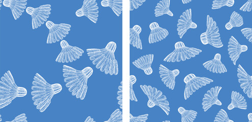 Badminton shuttlecock, sports,lightweight, white, flight, outline, seamless pattern, hand drawn,blue,vector,background,paper,wallpaper,textile - 774969893