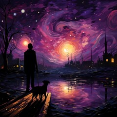 dog and his master in an imaginary world