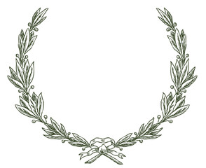 Laurel wreath, branches, ribbon, award,symbol, vector hand drawing isolated on white - 774970056