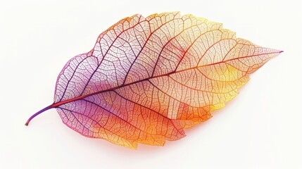 Detailed fractal pattern emulating a leafs vein structure painted in vivid autumnal colors isolated on a white background
