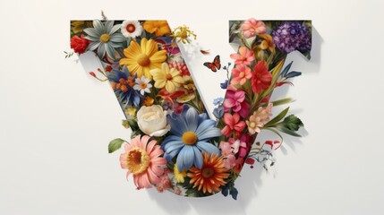 The letter A is made of colorful flowers in the style of hyperrealistic illustrations