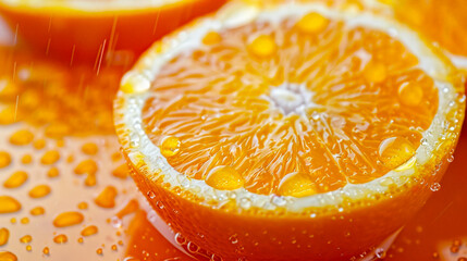 A slice of orange with water droplets on it