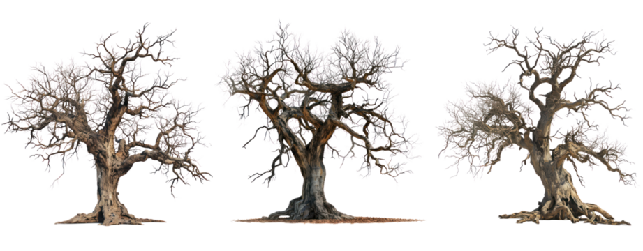 set of death dry tree on white bacground.