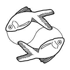 Sternzeichen Fische als Linienzeichnung im weißen Kreis auf transparentem Untergrund