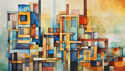 Modern Abstract Geometric Watercolor Painting