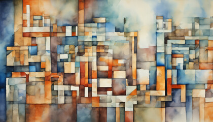 Contemporary Abstract Geometric Watercolor Composition