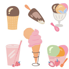 Ice creams flat design big set different types