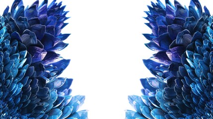 Intricate fractal pattern mimicking a pinecones symmetry with deep blues and purples set against a contrasting white background with empty space for text - obrazy, fototapety, plakaty