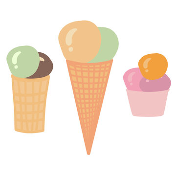 Ice cream set flat design with cones and boxes