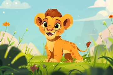 Obraz na płótnie Canvas cartoon a cartoon of a lion cub