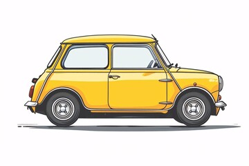a yellow car with black wheels