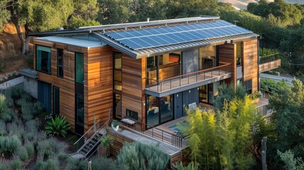 A house that prioritizes sustainability with solar p AI generated illustration - obrazy, fototapety, plakaty