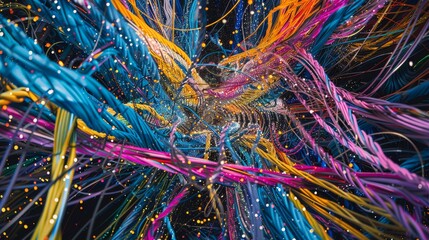 A kaleidoscope of colors emanating from  tangle of   AI generated illustration
