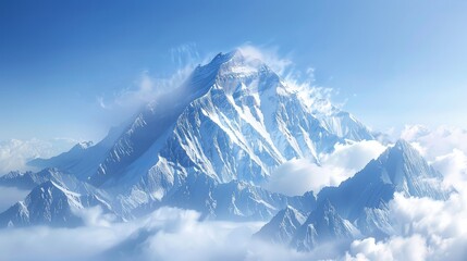 A majestic mountain peak rising proudly above the wo  AI generated illustration - obrazy, fototapety, plakaty