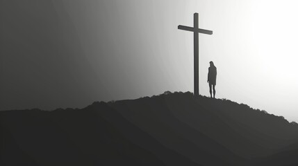 A minimalist rendering of the Crucifixion focusing o  AI generated illustration - obrazy, fototapety, plakaty