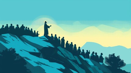 A minimalist portrayal of the Sermon on the Mount wi AI generated illustration