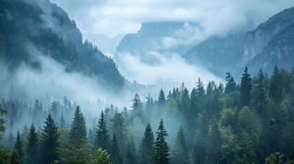 A misty morning in the mountains  AI generated illustration