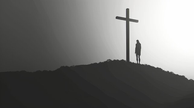 A minimalist rendering of the Crucifixion focusing o  AI generated illustration